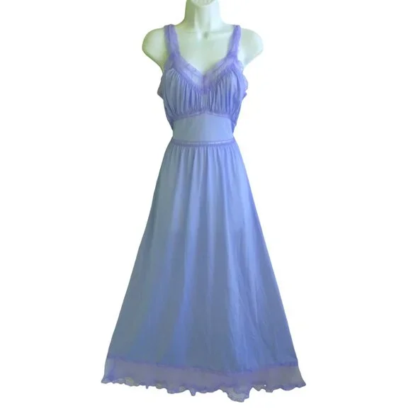 Vintage 50s MCM Purple American Maid Nightgown Nylon Yarn Lace